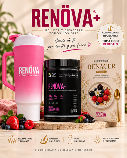 RENÖVA+ | Colágeno hidrolizado con biopéptidos activos, sabor berries