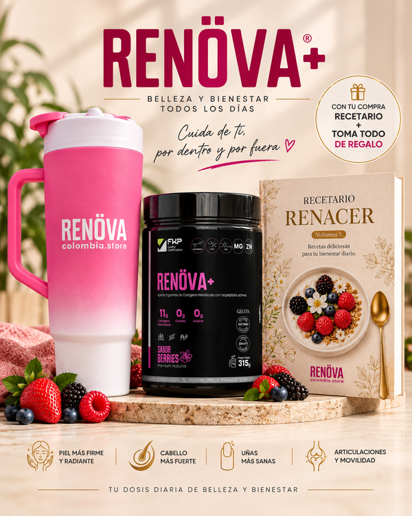 RENÖVA+ | Colágeno hidrolizado con biopéptidos activos, sabor berries